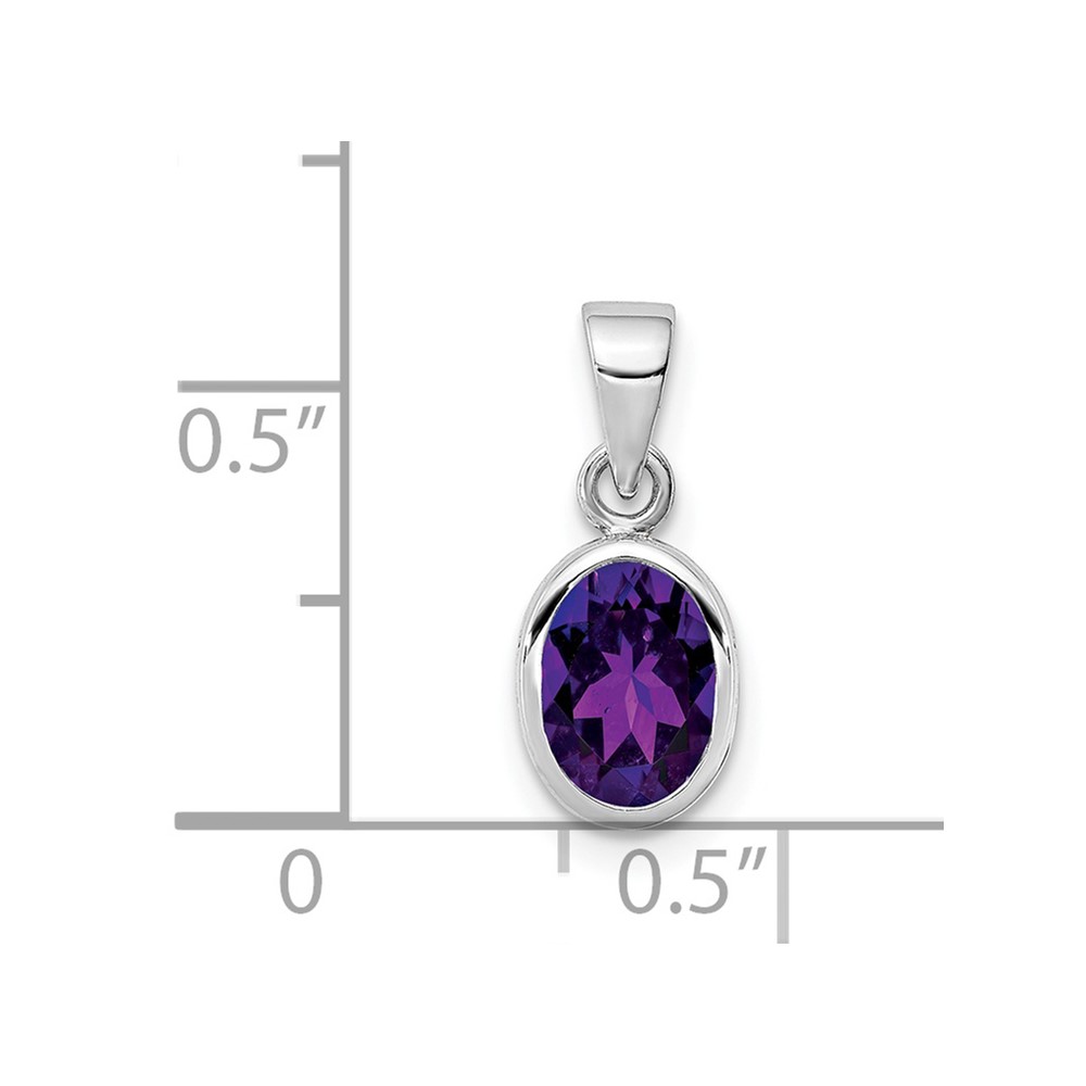 Sterling Silver Rhodium-plated Polished Amethyst Oval Pendant (QP4553AM)