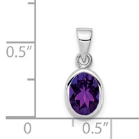 Sterling Silver Rhodium-plated Polished Amethyst Oval Pendant view 3