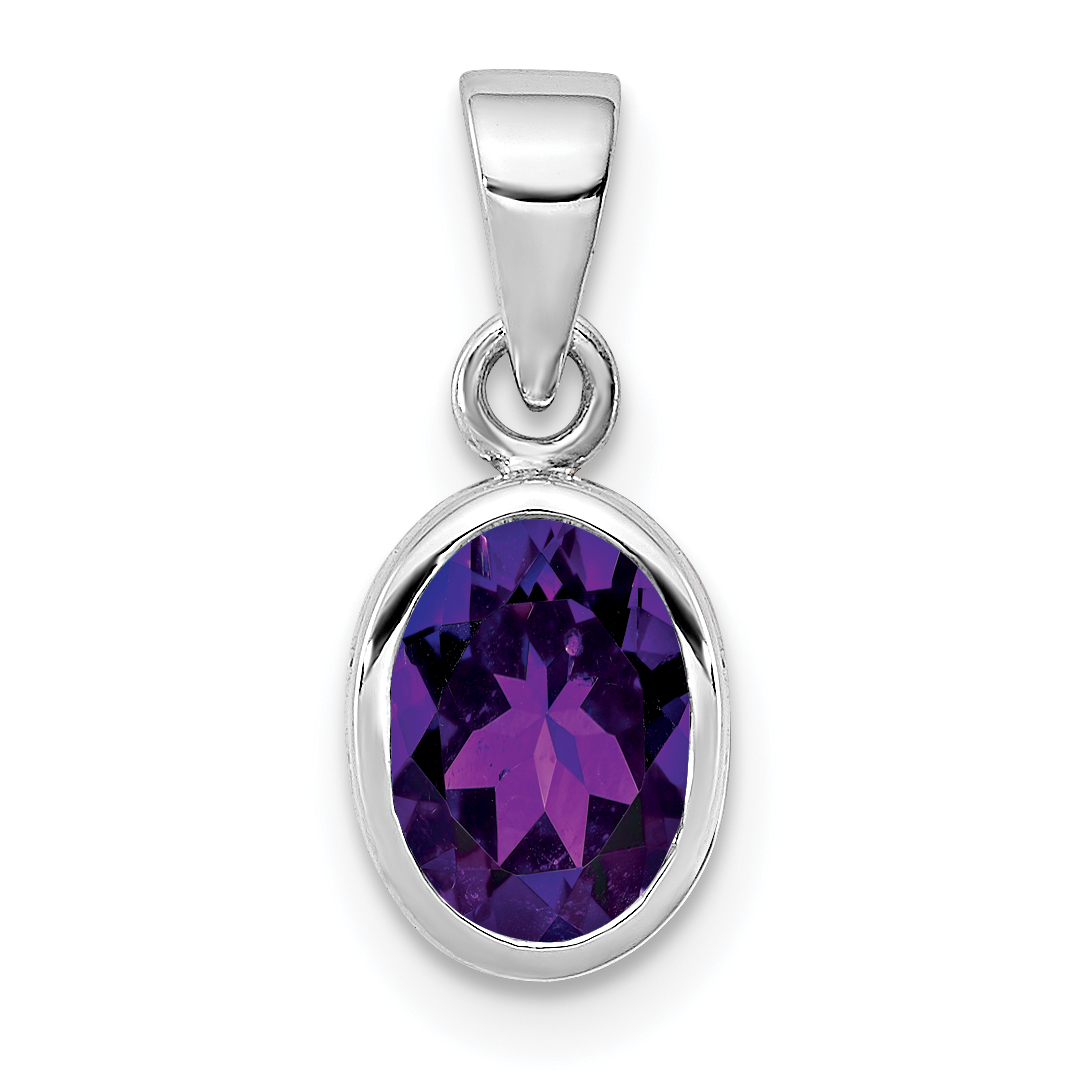 Sterling Silver Rhodium-plated Polished Amethyst Oval Pendant (QP4553AM)