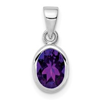 Sterling Silver Rhodium-plated Polished Amethyst Oval Pendant view 1