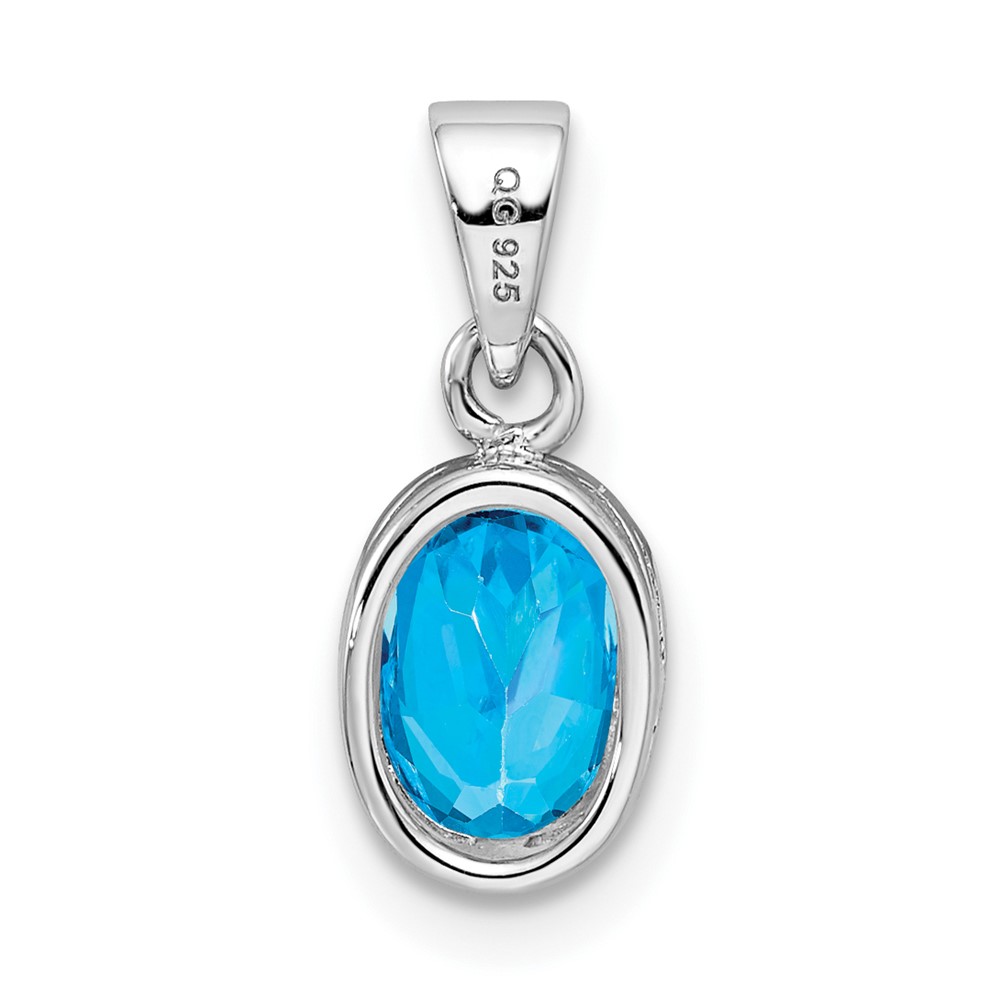 Sterling Silver Rhodium-plated Polished Blue Topaz Oval Pendant (QP4553BT)