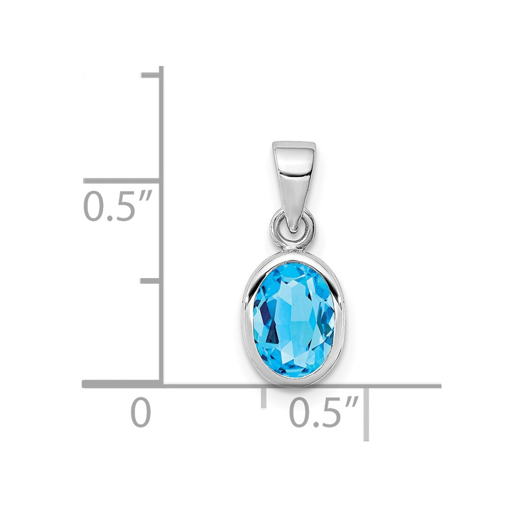 Sterling Silver Rhodium-plated Polished Blue Topaz Oval Pendant (QP4553BT)