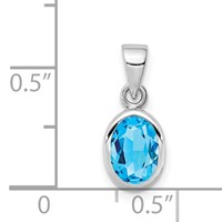 Sterling Silver Rhodium-plated Polished Blue Topaz Oval Pendant view 3