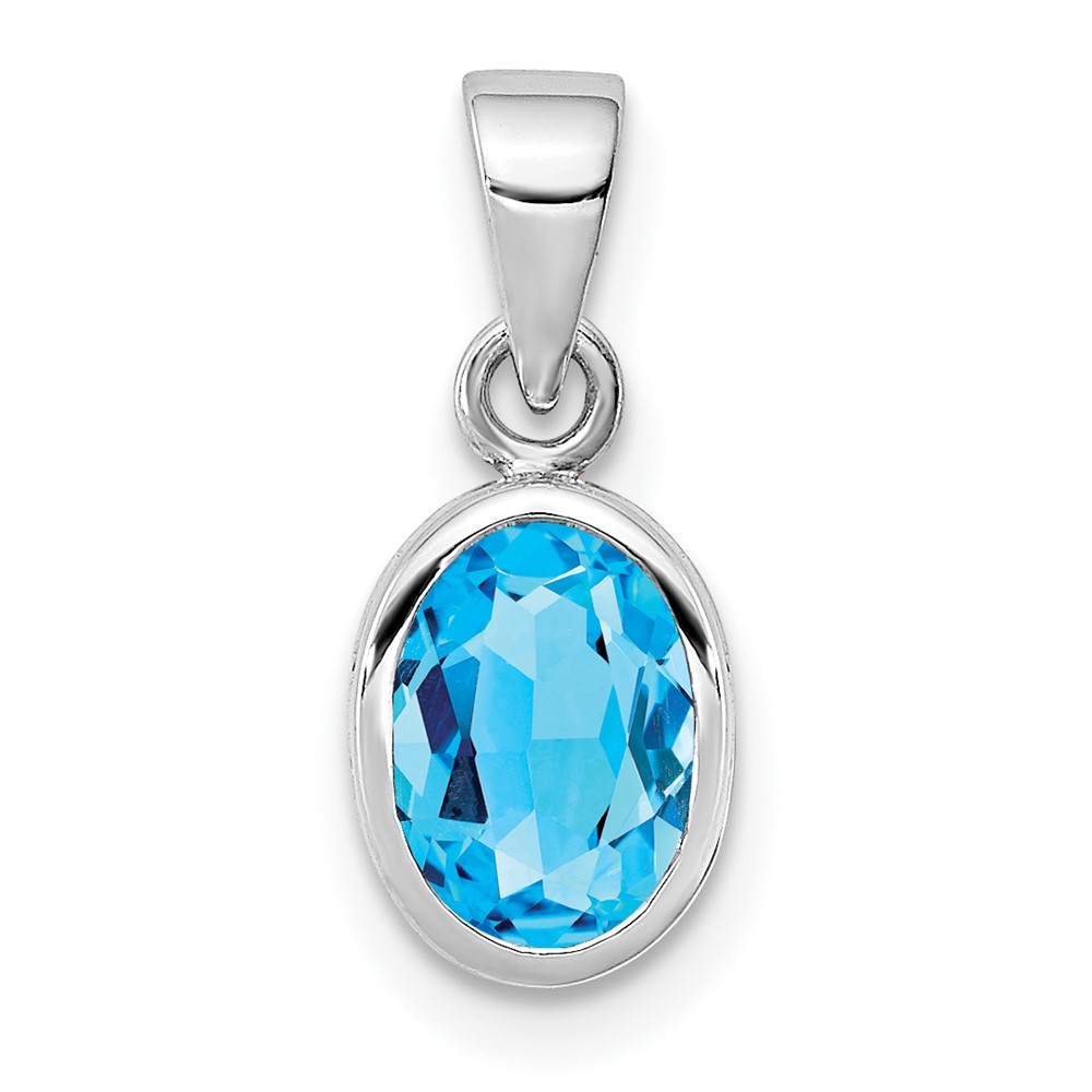 Sterling Silver Rhodium-plated Polished Blue Topaz Oval Pendant (QP4553BT)