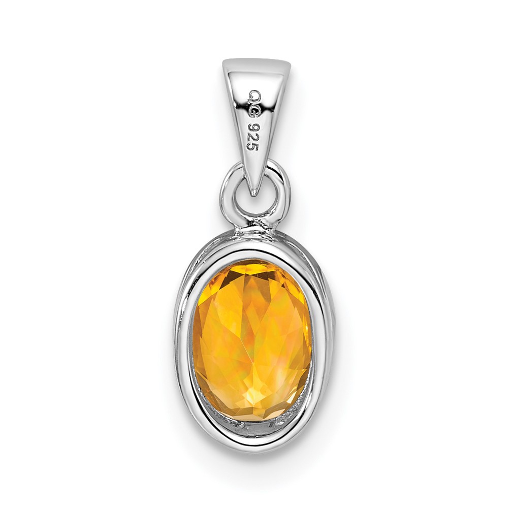 Sterling Silver Rhodium-plated Polished Citrine Oval Pendant (QP4553CI)