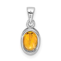 Sterling Silver Rhodium-plated Polished Citrine Oval Pendant view 4