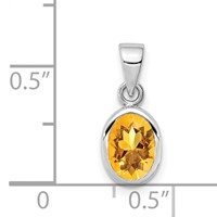 Sterling Silver Rhodium-plated Polished Citrine Oval Pendant view 3