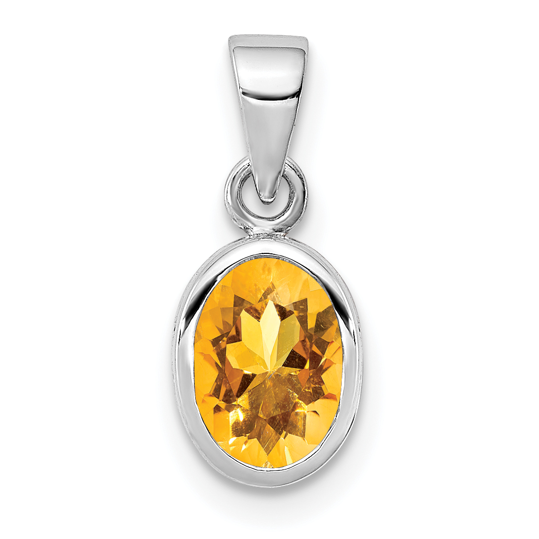 Sterling Silver Rhodium-plated Polished Citrine Oval Pendant (QP4553CI)