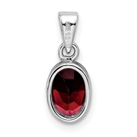 Sterling Silver Rhodium-plated Polished Garnet Oval Pendant view 3