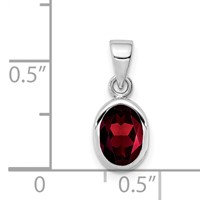 Sterling Silver Rhodium-plated Polished Garnet Oval Pendant view 4