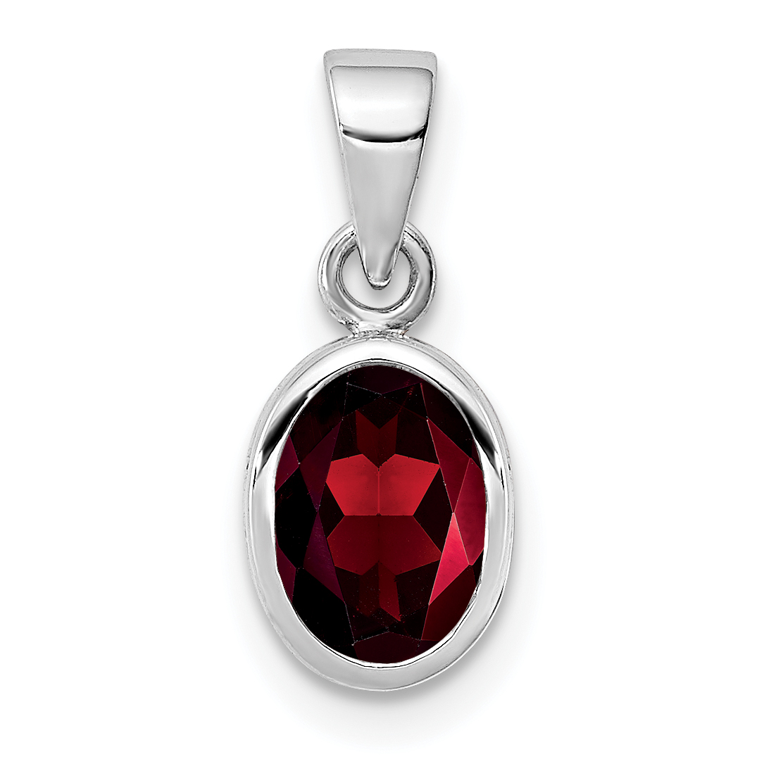 Sterling Silver Rhodium-plated Polished Garnet Oval Pendant (QP4553GA)