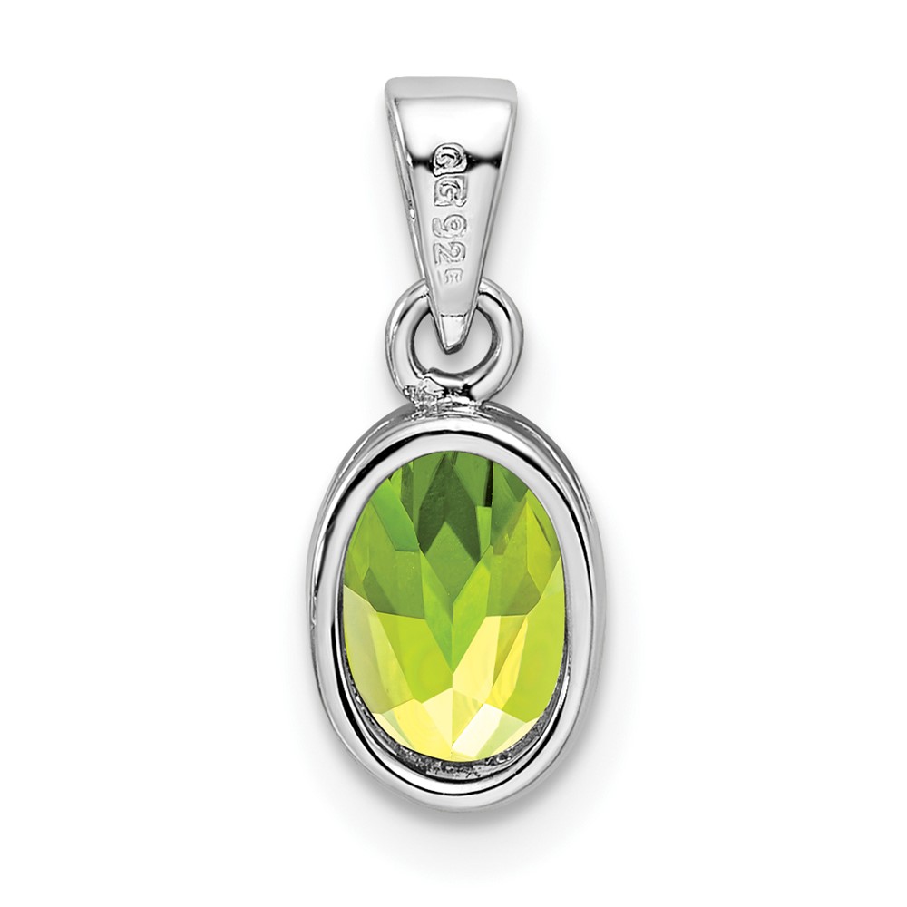 Sterling Silver Rhodium-plated Polished Peridot Oval Pendant (QP4553PE)