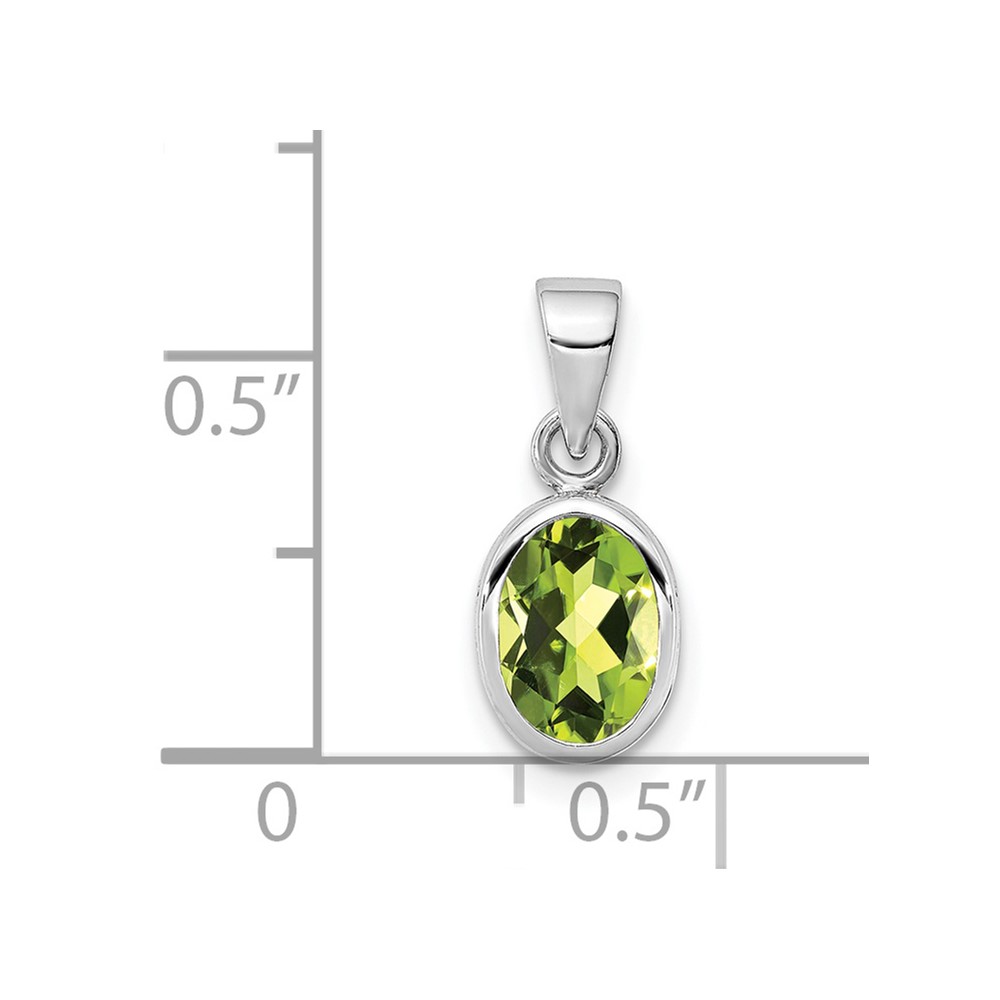 Sterling Silver Rhodium-plated Polished Peridot Oval Pendant (QP4553PE)