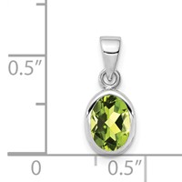 Sterling Silver Rhodium-plated Polished Peridot Oval Pendant view 3