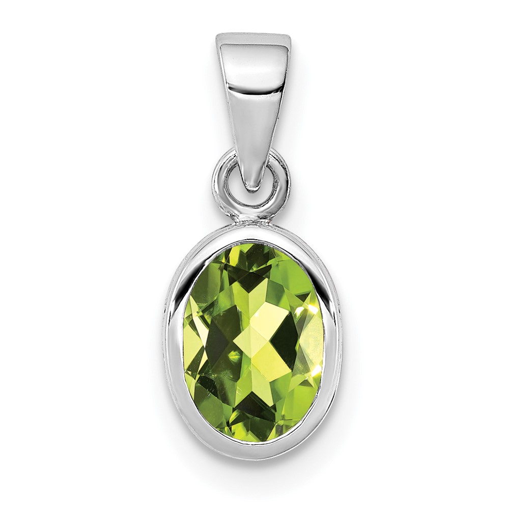 Sterling Silver Rhodium-plated Polished Peridot Oval Pendant (QP4553PE)