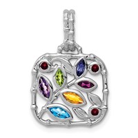 Sterling Silver Rhodium-plated Multi Gemstone Pendant view 1