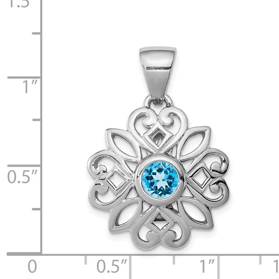 Sterling Silver Rhodium-plated w/Blue Topaz Pendant