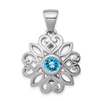 Sterling Silver Rhodium-plated Pendant with Blue Topaz view 1