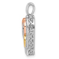 Sterling Silver Rhodium Pendant with White, Yellow, & Rose Gold Plating Diamond Heart view 2