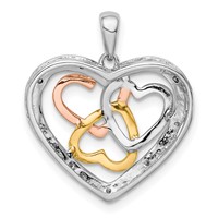 Sterling Silver Rhodium Pendant with White, Yellow, & Rose Gold Plating Diamond Heart view 4