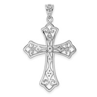 Sterling Silver Rhodium & Diam. Filigree Cross Pendant view 4