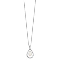Sterling Silver Rhodium-plated 7-8mm White Teardrop Freshwater Cultured Pearl Necklace, 17" view 2