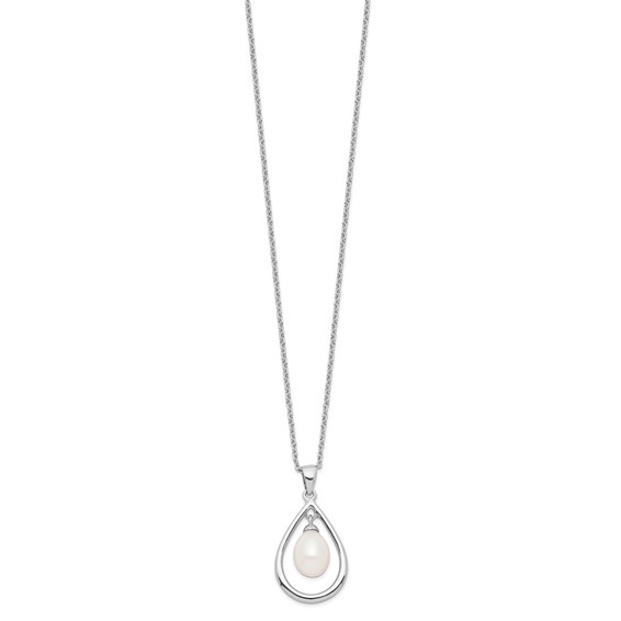 Sterling Silver Rhodium-plated 7-8mm White Teardrop Freshwater Cultured Pearl 17 inch Necklace
