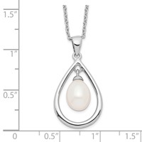 Sterling Silver Rhodium-plated 7-8mm White Teardrop Freshwater Cultured Pearl Necklace, 17" view 3