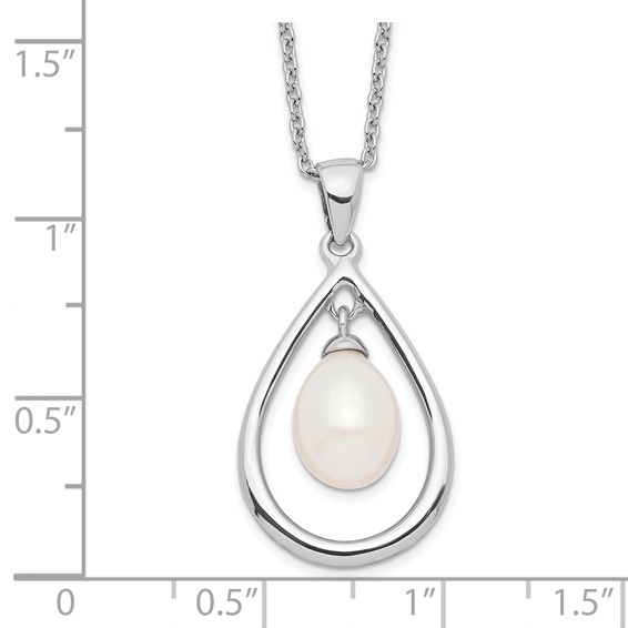 Sterling Silver Rhodium-plated 7-8mm White Teardrop Freshwater Cultured Pearl 17 inch Necklace