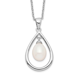 Sterling Silver Rhodium-plated 7-8mm White Teardrop Freshwater Cultured Pearl 17 inch Necklace