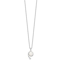 Sterling Silver Rhodium-plated 8-9mm White Button Freshwater Cultured Pearl and CZ Necklace - 17in view 2