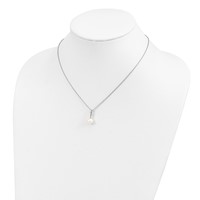 Sterling Silver Rhodium-plated 7-8mm White Teardrop Freshwater Cultured Pearl and CZ Necklace, 17" view 4
