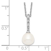 Sterling Silver Rhodium-plated 7-8mm White Teardrop Freshwater Cultured Pearl and CZ Necklace, 17" view 3