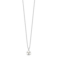 Sterling Silver Rhodium-plated 5-6mm White Button Freshwater Cultured 3-Pearl and CZ Necklace, 17" view 2