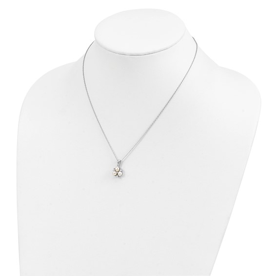 Sterling Silver Rhodium-plated 5-6mm White Button Freshwater Cultured 3-Pearl and CZ 17 inch Necklace
