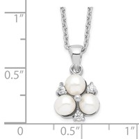 Sterling Silver Rhodium-plated 5-6mm White Button Freshwater Cultured 3-Pearl and CZ Necklace, 17" view 3