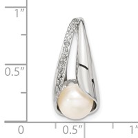 Sterling Silver Pendant with CZ 7-8mm FW Cultured Button Pearl view 3