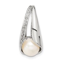 Sterling Silver Pendant with CZ 7-8mm FW Cultured Button Pearl view 1