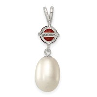 Sterling Silver Rhodium-plated 8-9mm White Teardrop Freshwater Cultured Pearl and 1.00GA Garnet Pendant view 4