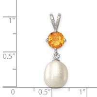 Sterling Silver Rhodium-plated 8-9mm White Teardrop Freshwater Cultured Pearl and.75CI Citrine Pendant view 3