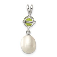 Sterling Silver Rhodium-plated 8-9mm White Teardrop Freshwater Cultured Pearl and.90PE Peridot Pendant view 4