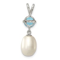 Sterling Silver Rhodium-plated 8-9mm White Teardrop Freshwater Cultured Pearl and 1.05BT Blue Topaz Pendant view 4