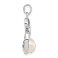 Sterling Silver Polished CZ & 8-9mm FW Cultured Pearl Rabbit Pendant view 2