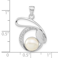 Sterling Silver Polished CZ & 8-9mm FW Cultured Pearl Rabbit Pendant view 3
