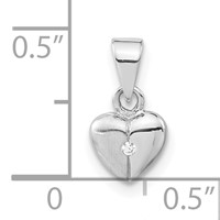 Sterling Silver Polished & Satin CZ Heart Pendant view 3