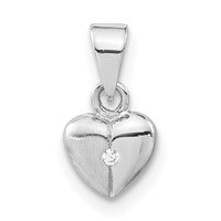 Sterling Silver Polished & Satin CZ Heart Pendant view 1