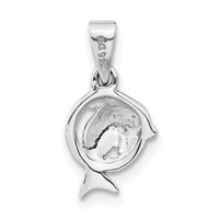 Sterling Silver Polished Dolphin in Hoop Pendant view 4