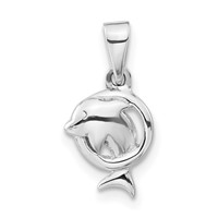 Sterling Silver Polished Dolphin in Hoop Pendant view 1