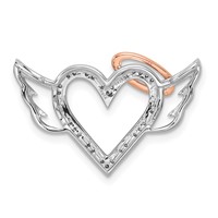 Sterling Silver Rhodium Pendant with 10K Rose Gold Dia. Heart Wings Slide view 4