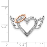 Sterling Silver Rhodium Pendant with 10K Rose Gold Dia. Heart Wings Slide view 3